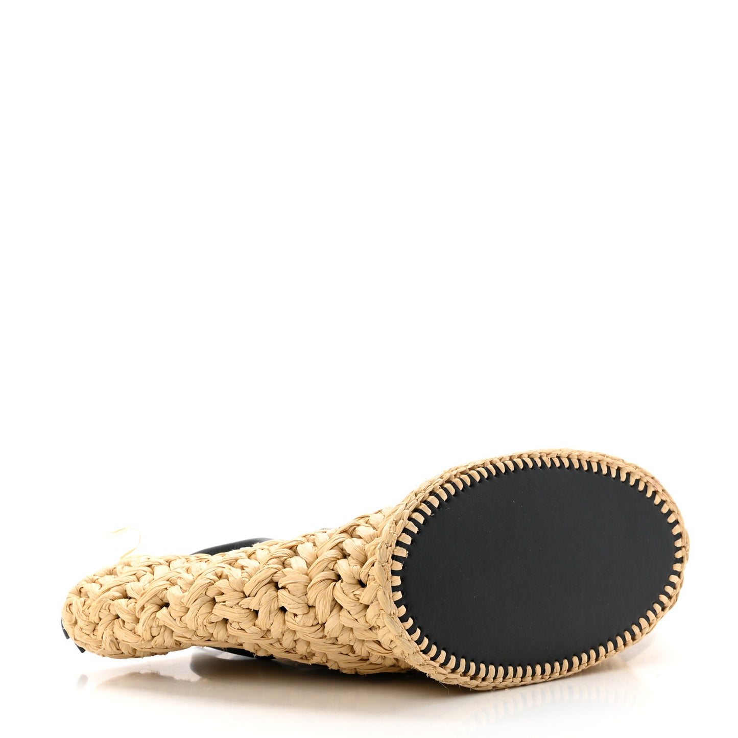 Raffia Calfskin Small Arco Basket Black