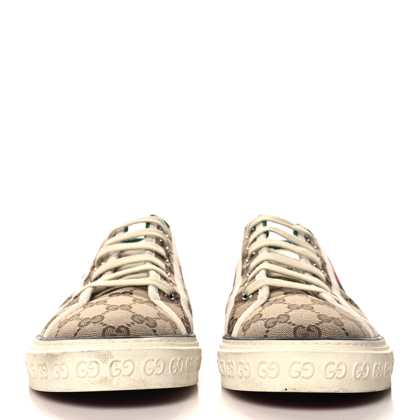 GG Monogram Web Mens 1977 Tennis Sneakers 10.5 Beige Ebony Mystic White