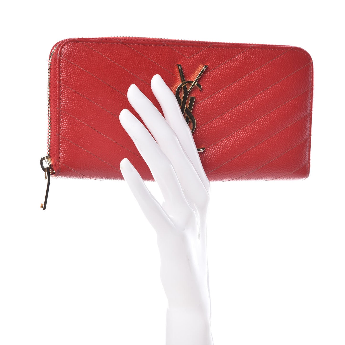Grain De Poudre Matelasse Chevron Monogram Zip Around Wallet Red