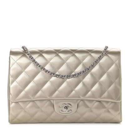 Chanel Striated Patent Quilted Clutch With Chain Flap Beige 1 of 10
