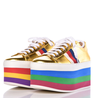 Gucci Metallic Nappa Peggy Platform Sneakers 36 Oro Vecchio 3 of 12