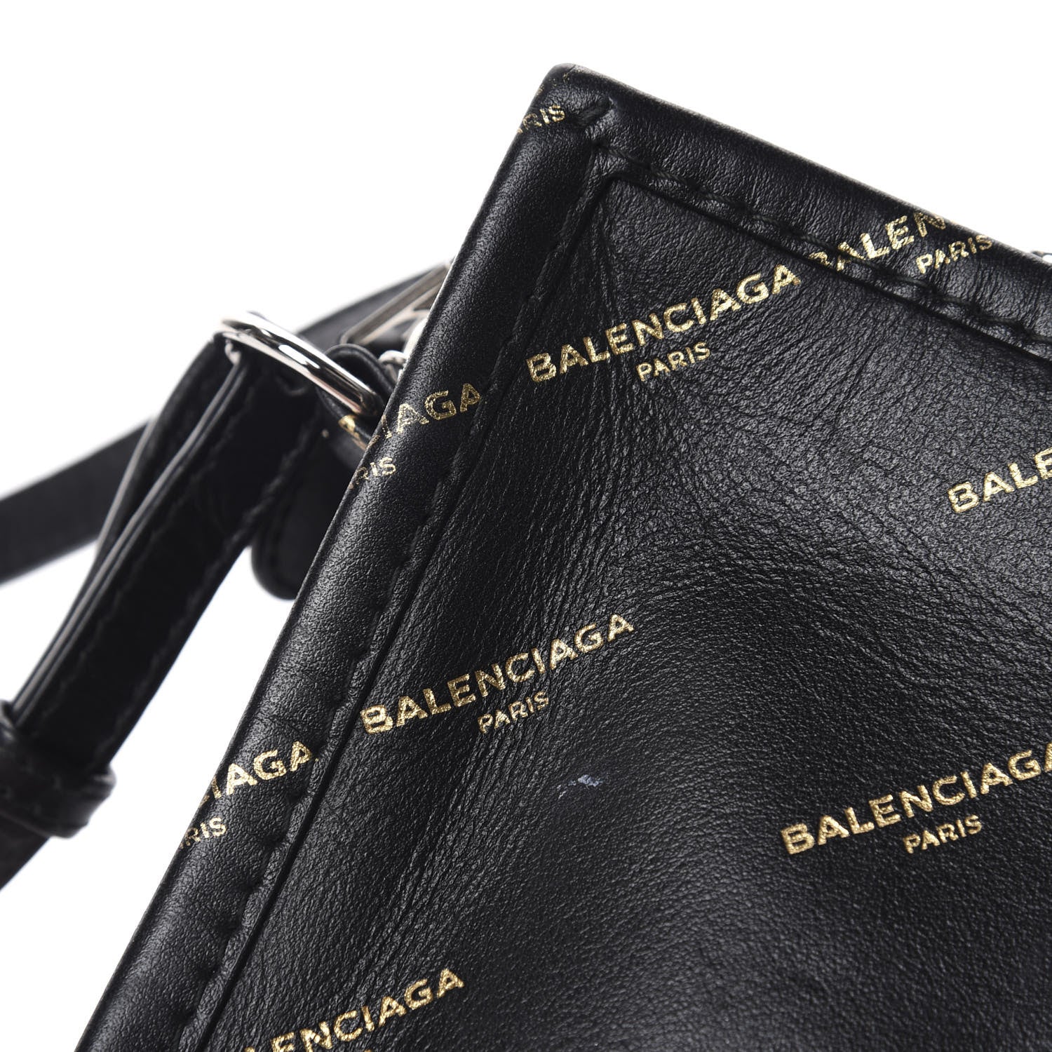 Balenciaga Calfskin Allover Logo Bazar Pochette Crossbody Black Gold 10 of 11