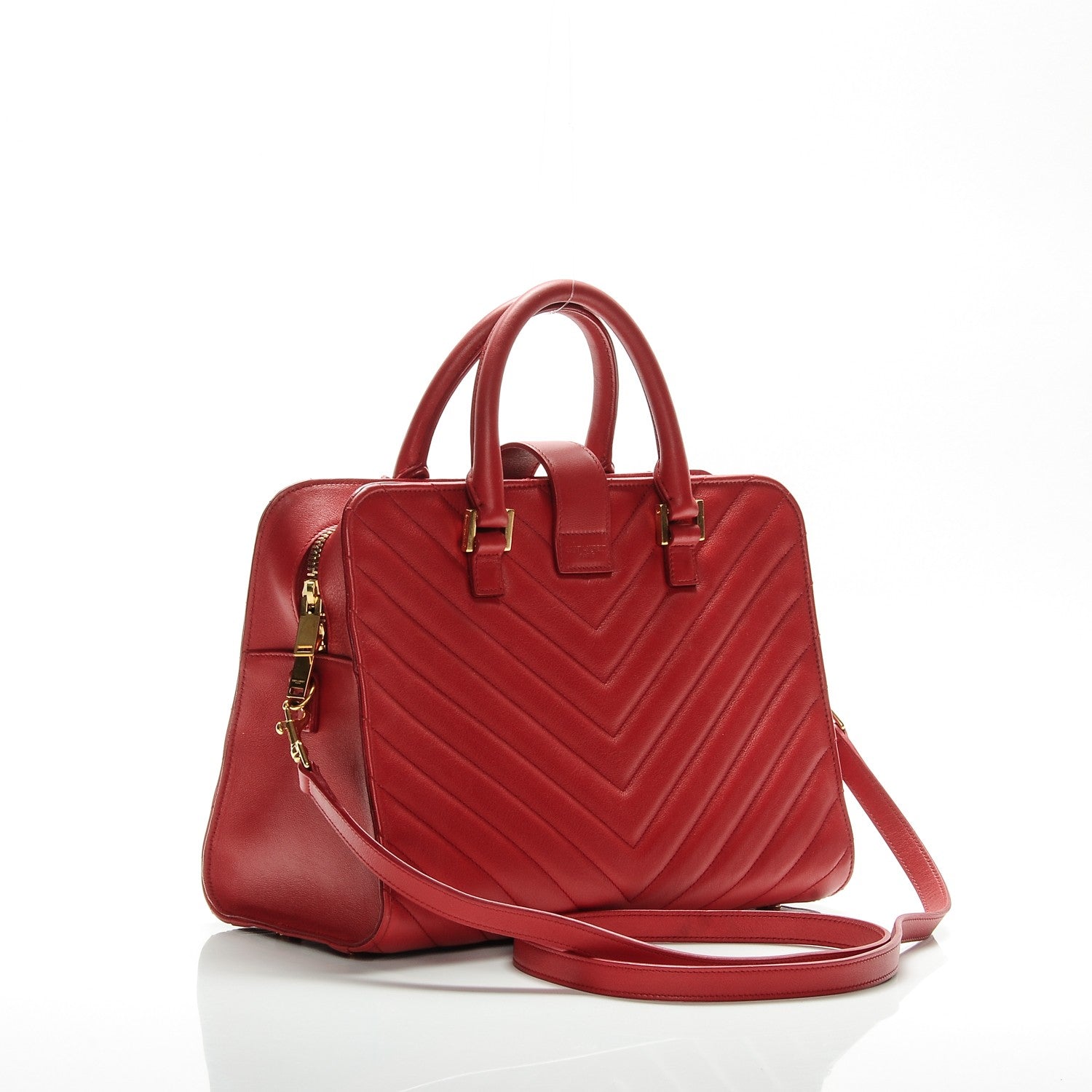 Saint Laurent Calfskin Matelasse Chevron Small Monogram Cabas Lipstick Red 3 of 15