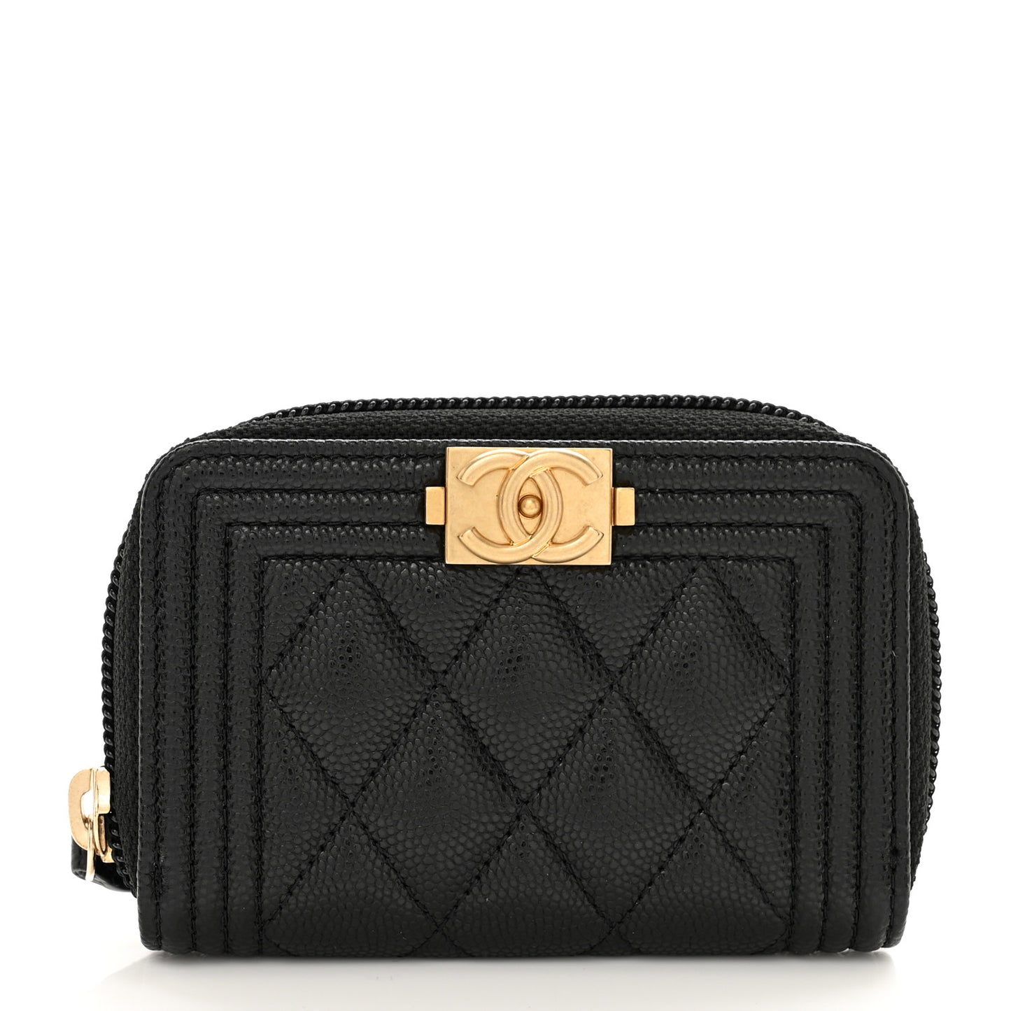 Caviar Quilted Boy Zip Around Coin Purse Wallet Black