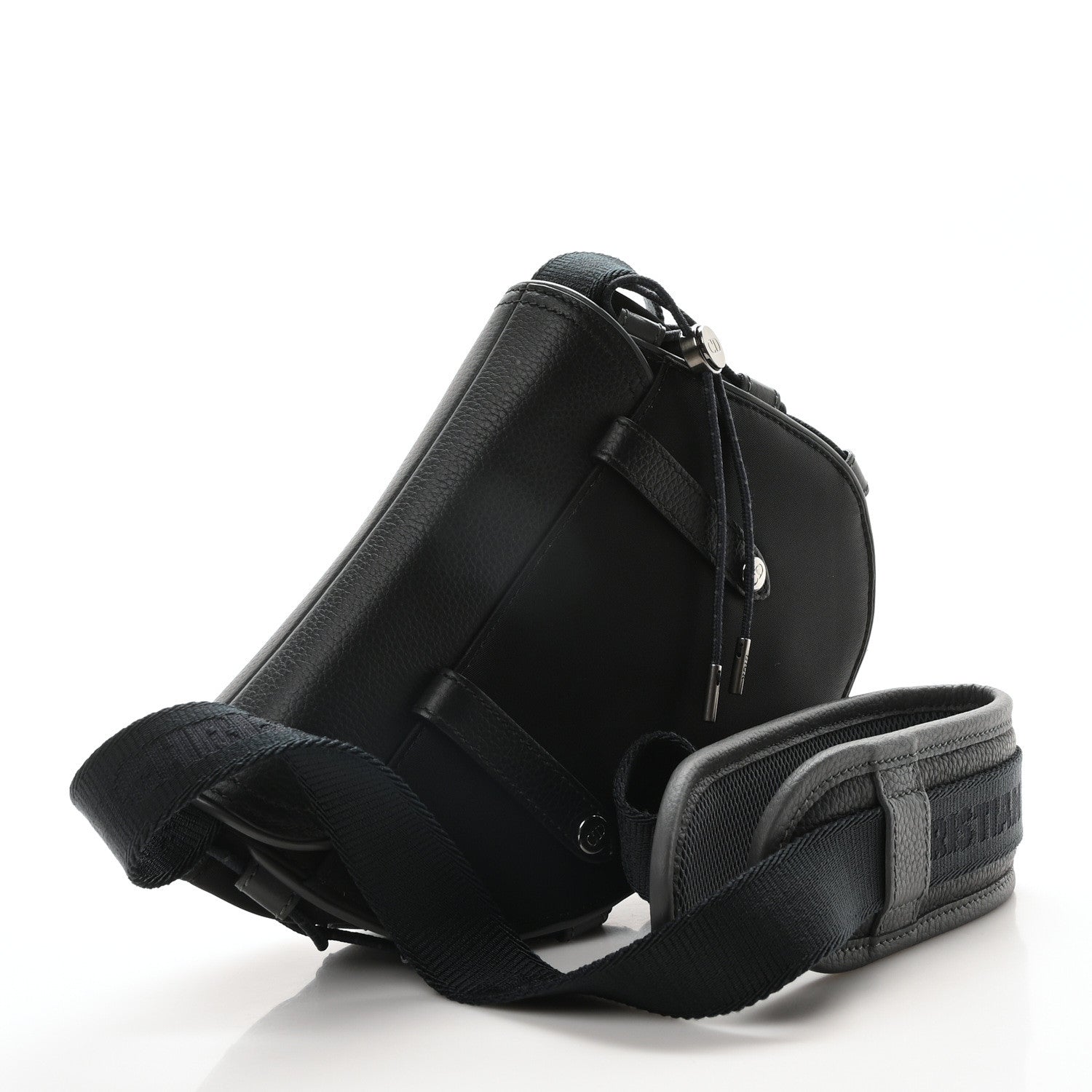 Christian Dior X SACAI Grained Calfskin Technical Fabric Mens Saddle Bag Black 3 of 10