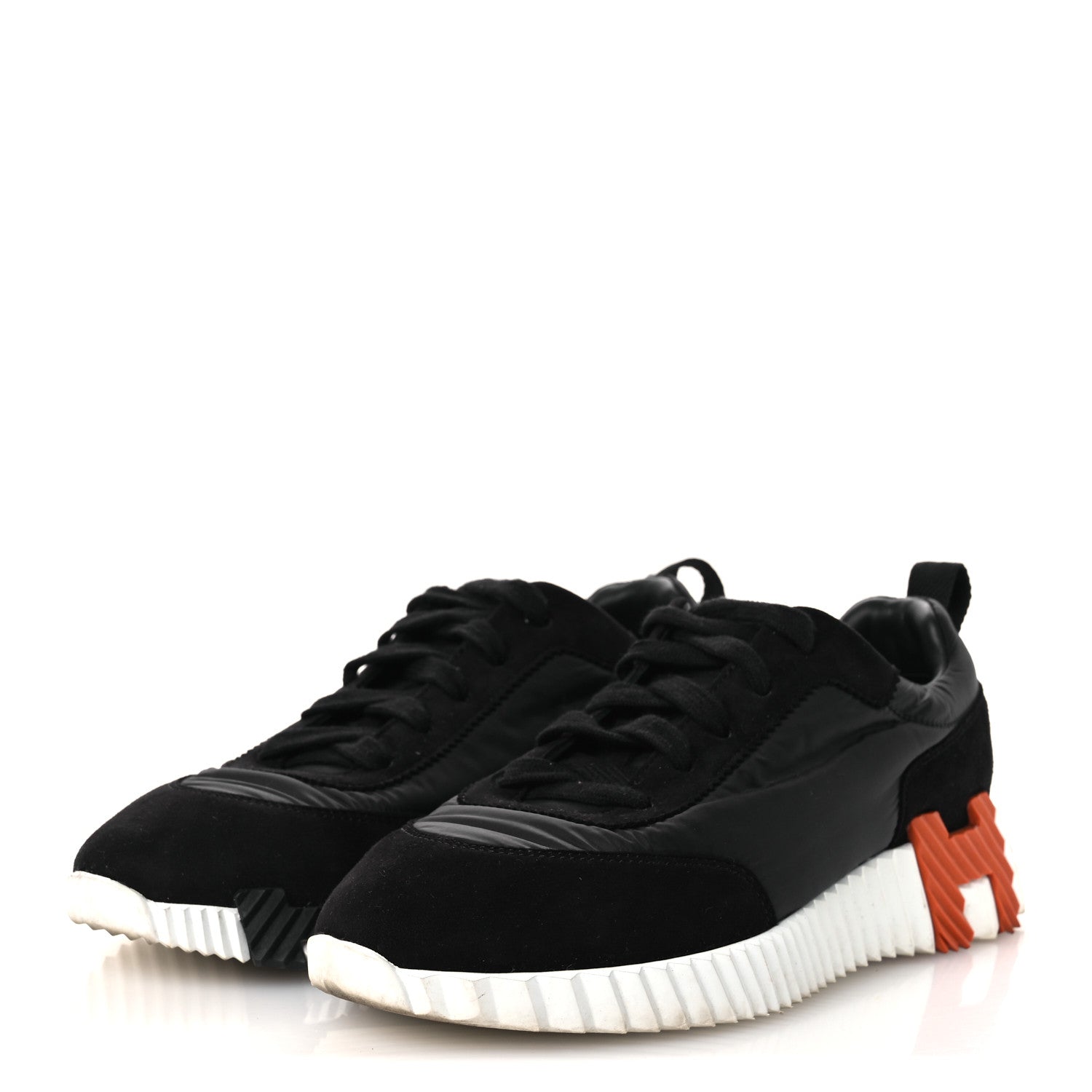 Hermes Air Mesh Suede Goatskin Bouncing Sneakers 37.5 Black Orange 4 of 13