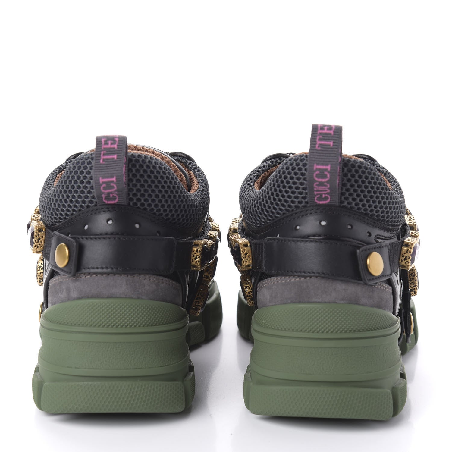 Gucci X SEGA Mesh Suede Calfskin Removable Crystals Flashtrek Sneakers 37 Loess Black Olive Green 5 of 10