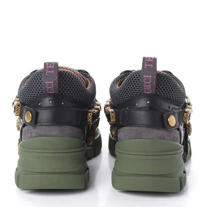 Gucci X SEGA Mesh Suede Calfskin Removable Crystals Flashtrek Sneakers 37 Loess Black Olive Green 5 of 10