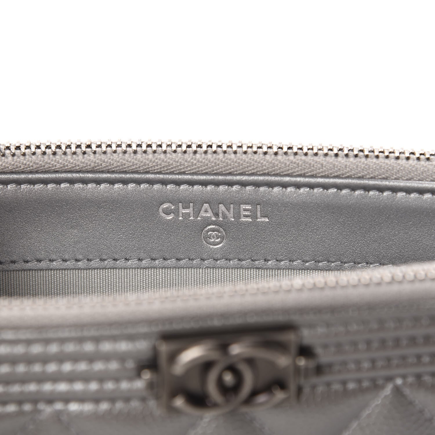 Chanel Metallic Caviar Quilted Small Boy Clutch With Chain Silver 8 of 12