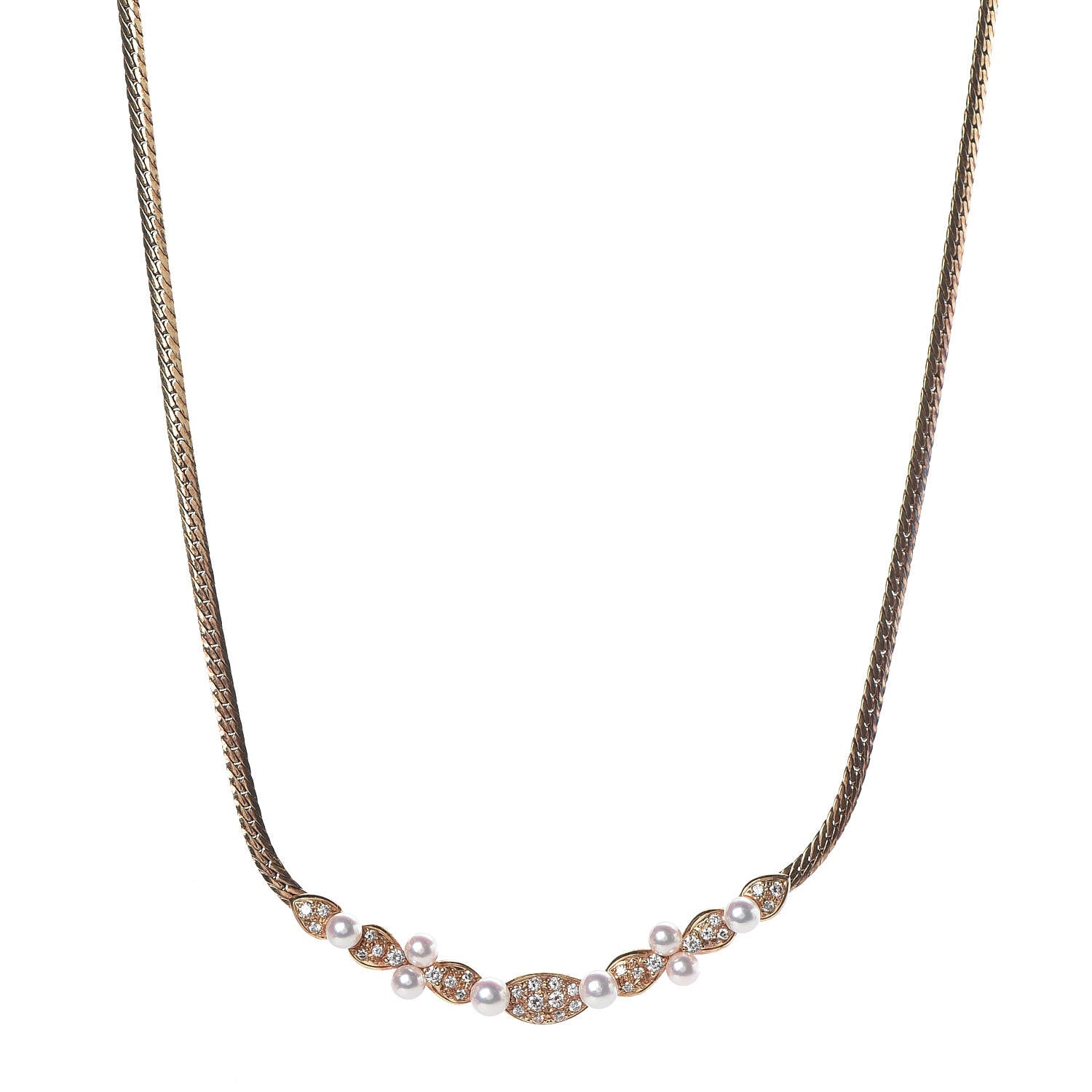 Mikimoto 18K Yellow Gold Diamond Akoya Pearl 3.5-4mm Pendant Necklace 1 of 5