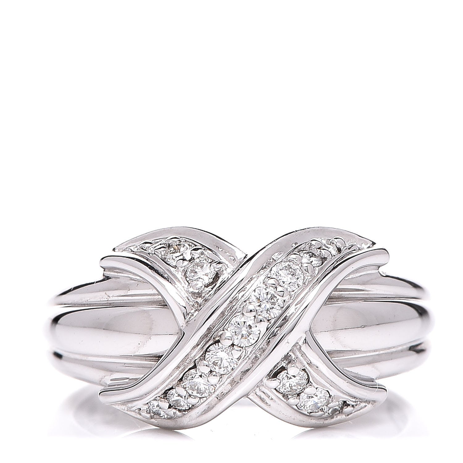 Tiffany 18K White Gold Diamond Signature X Ring 49 4.75 1 of 6