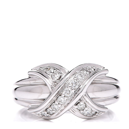 Tiffany 18K White Gold Diamond Signature X Ring 49 4.75 1 of 6