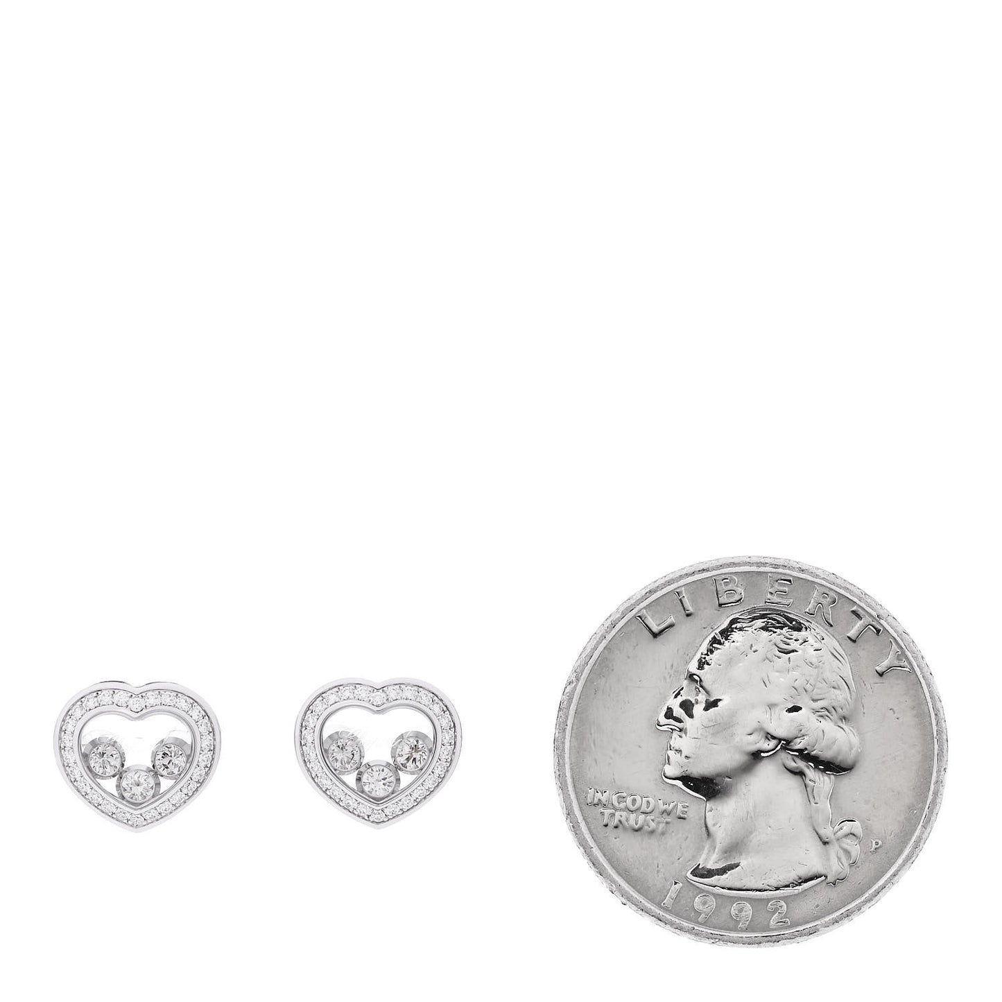 18K White Gold Diamond 3 Floating Happy Diamonds Heart Earrings