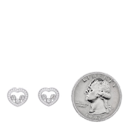 Chopard 18K White Gold Diamond 3 Floating Happy Diamonds Heart Earrings 2 of 7