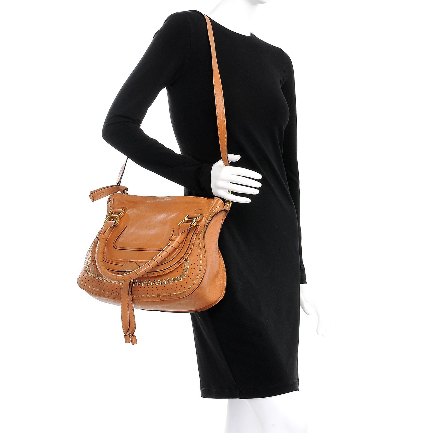 Calfskin Embroidered Medium Marcie Satchel Tan