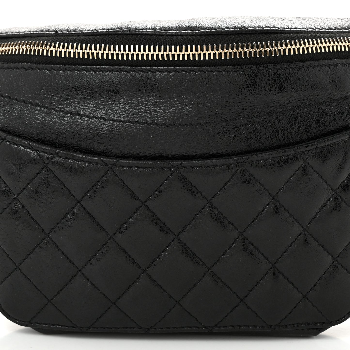 Crumpled Glazed Lambskin Quilted Waist Bag Fanny Pack Black