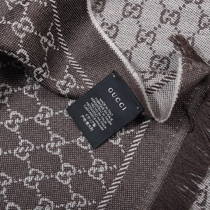 Gucci Wool GG Monogram Reversible New Sten Fringe Scarf Beige Dark Brown 3 of 4