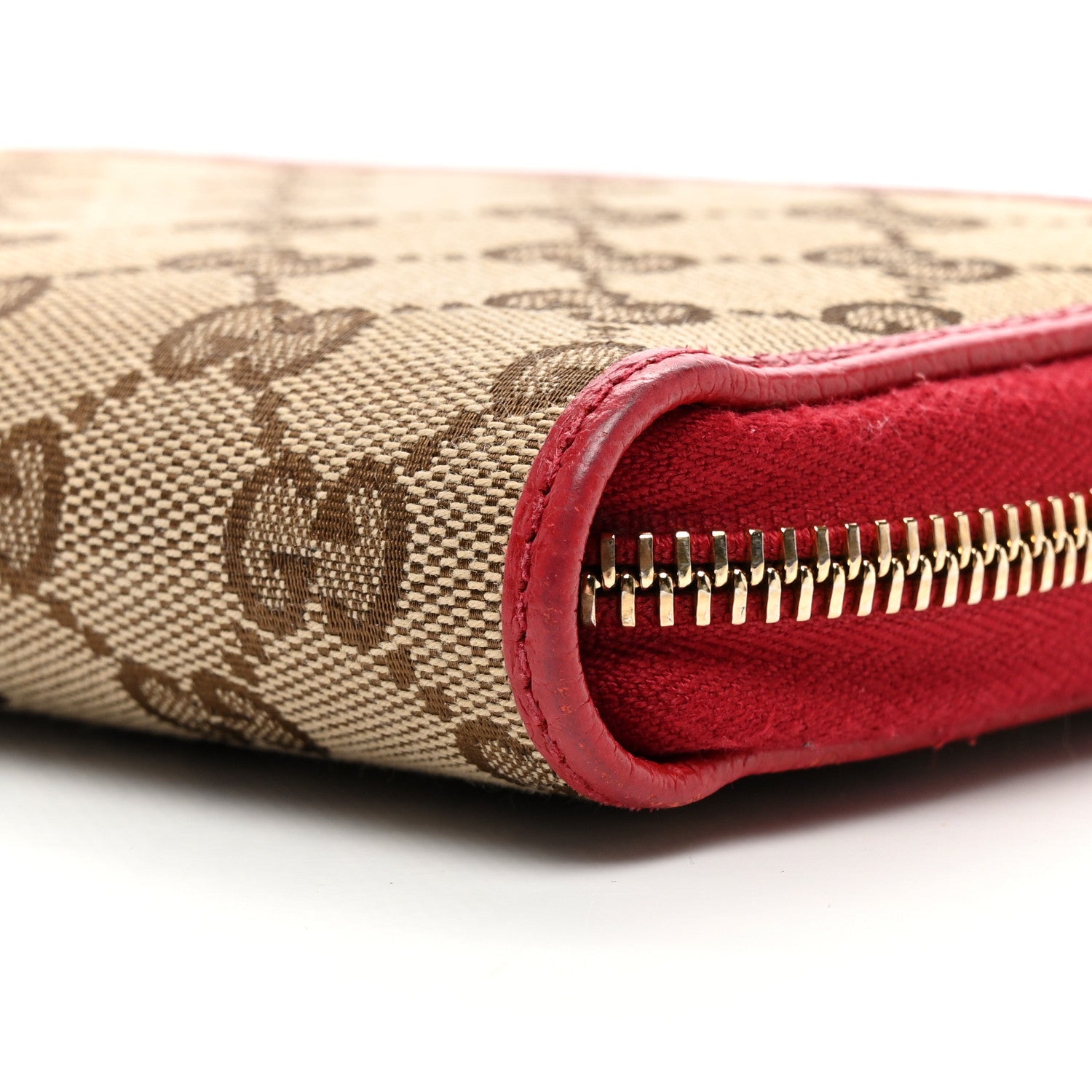 Gucci Monogram Dollar Calfskin Zip Around Compact Wallet Beige Ebony Rosso 13 of 14
