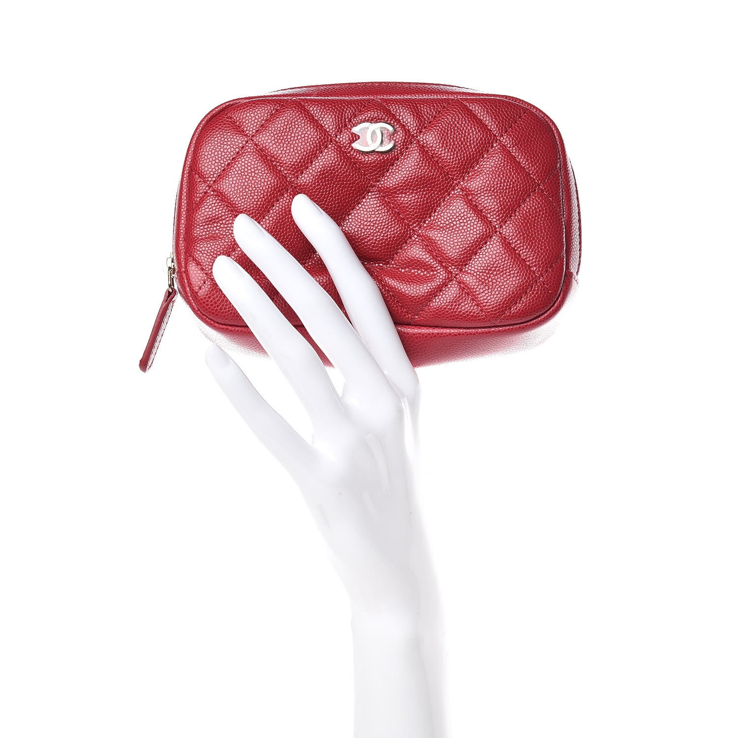 Chanel Caviar Quilted Small Curvy Pouch Cosmetic Case Dark Pink 2 of 10