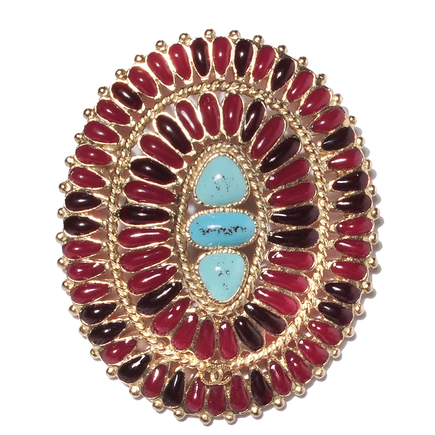 Chanel Turquoise Stone Oval Brooch 1 of 5