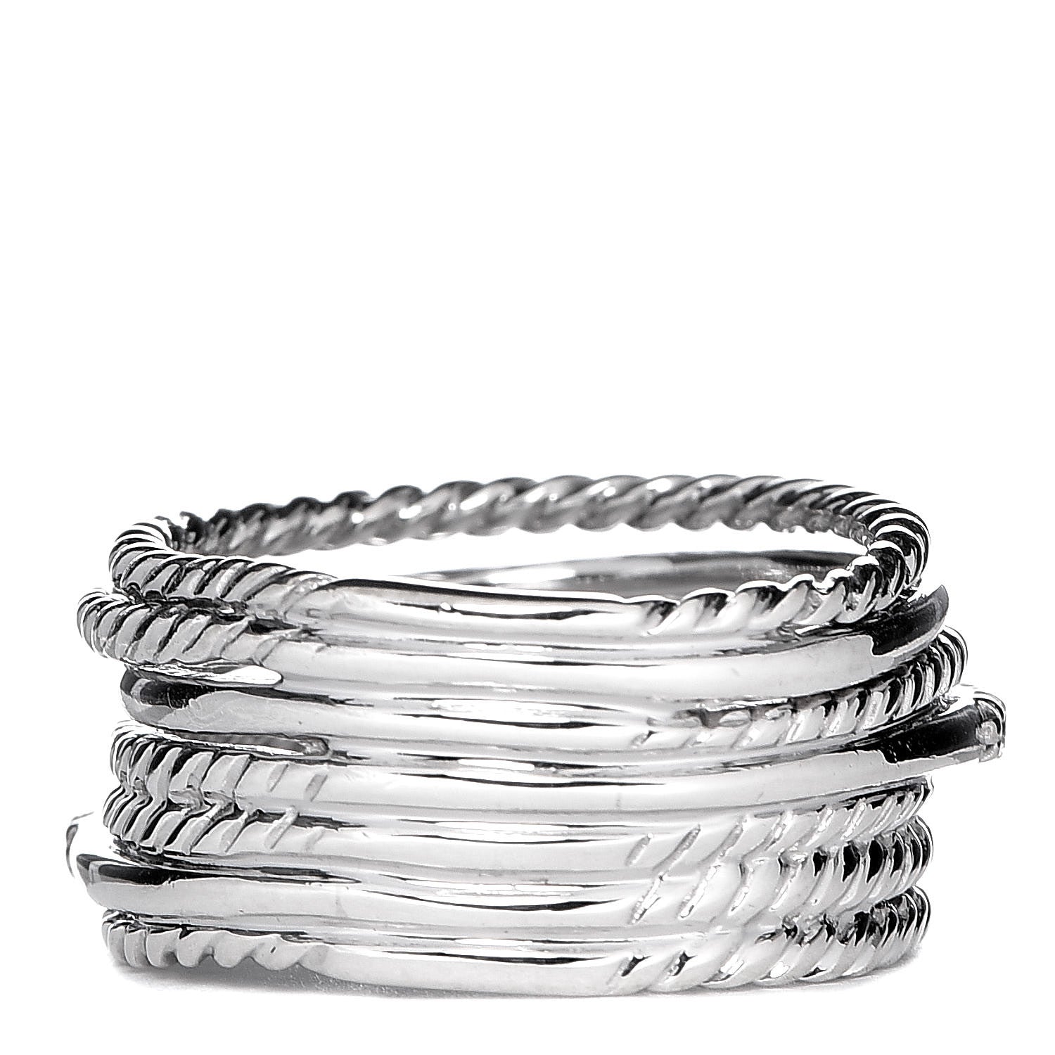 David Yurman Sterling Silver Diamond 11mm Wide Crossover Cable Ring 52 6 3 of 5