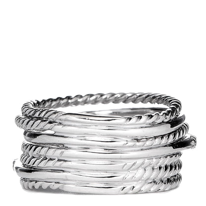 David Yurman Sterling Silver Diamond 11mm Wide Crossover Cable Ring 52 6 3 of 5