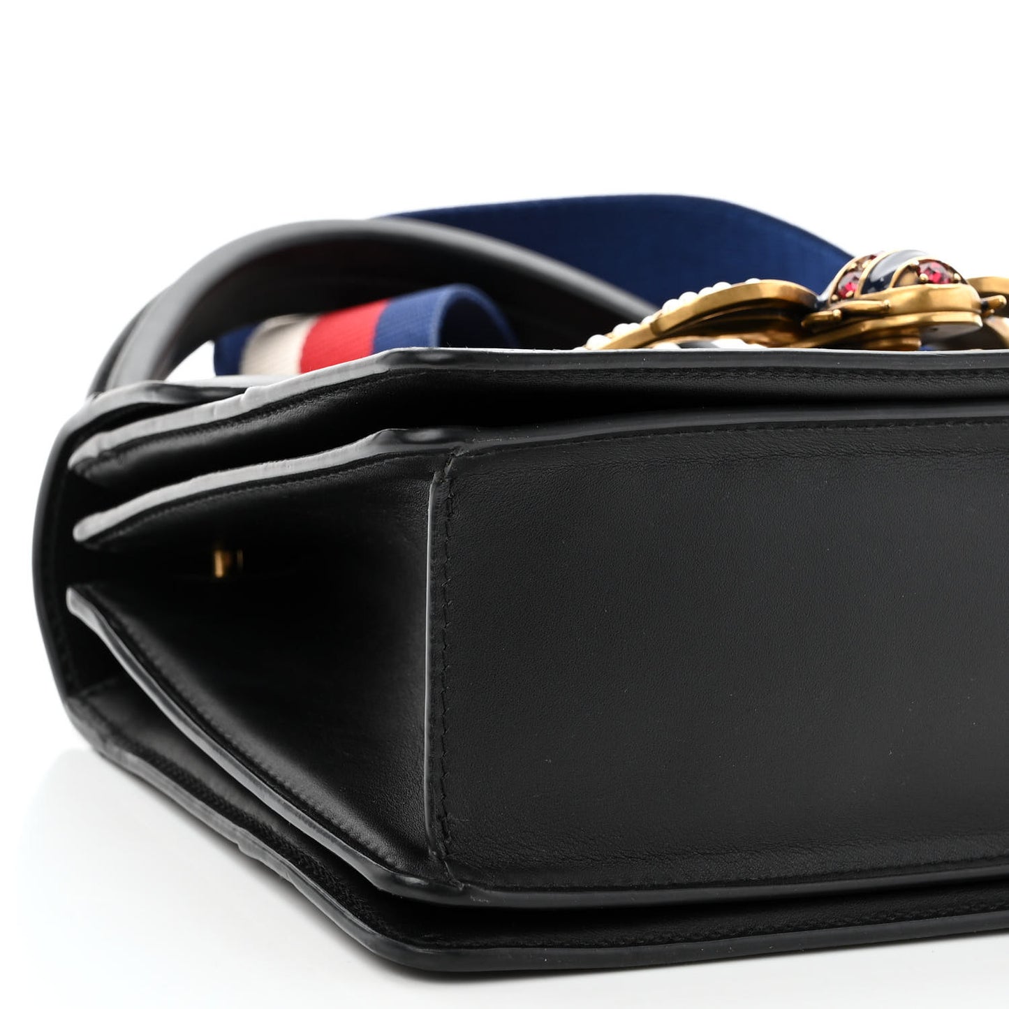 Calfskin Sylvie Web Small Queen Margaret Top Handle Bag Black