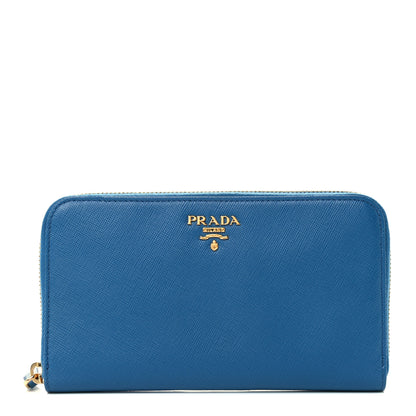 Prada Saffiano Metal Zip Around Wallet Blue 1 of 12