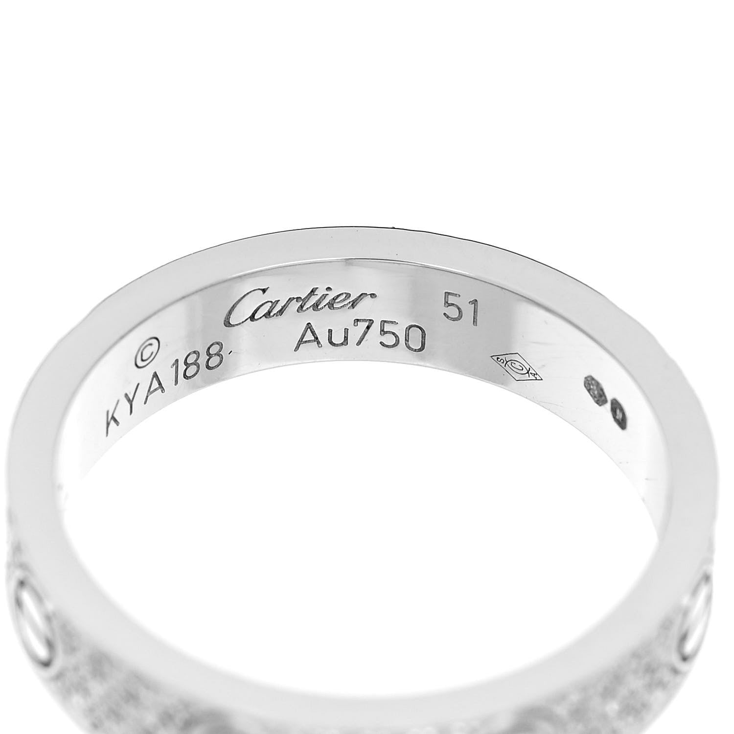Cartier 18K White Gold Diamond 4mm LOVE Wedding Paved Band Ring 51 5.75 4 of 4