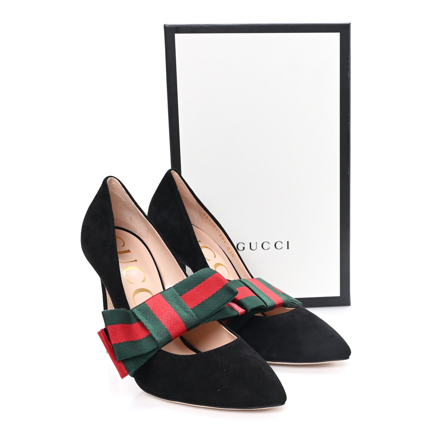 Gucci Kid Scamosciato Removable Web Bow High Heel Pumps 39.5 Black 9 of 9