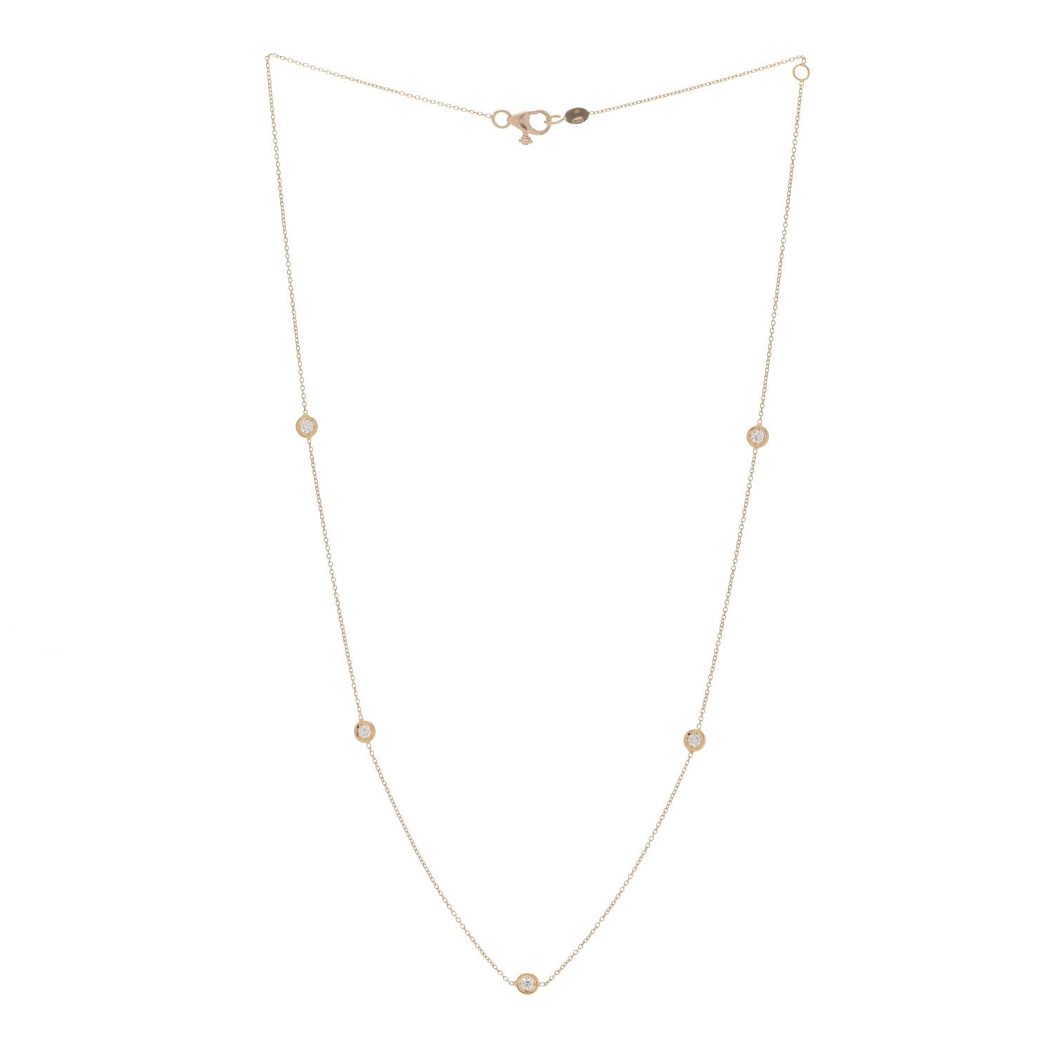 Roberto Coin 18K Yellow Gold Diamond .25ct Diamonds By The Inch Five Station Necklace 3 of 6