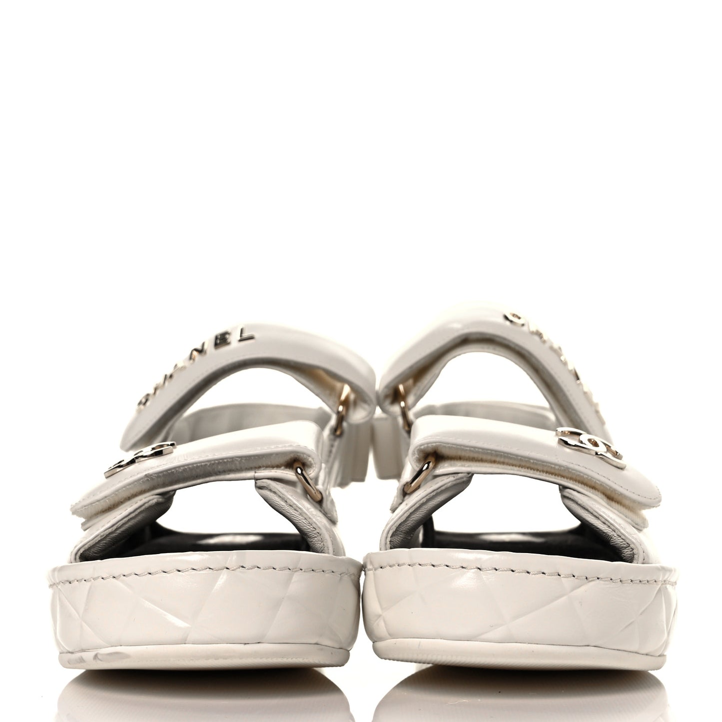 Shiny Calfskin Logo Platform Sandals 38 Ivory