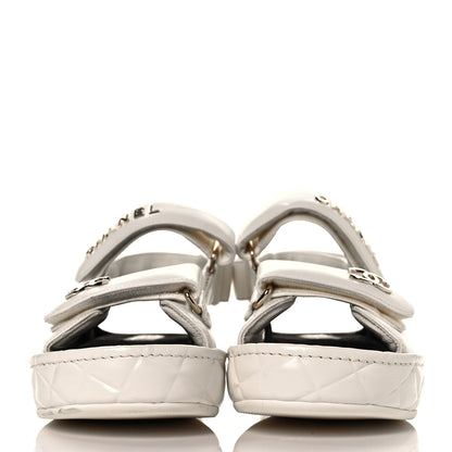 Chanel Shiny Calfskin Logo Platform Sandals 38 Ivory 2 of 10