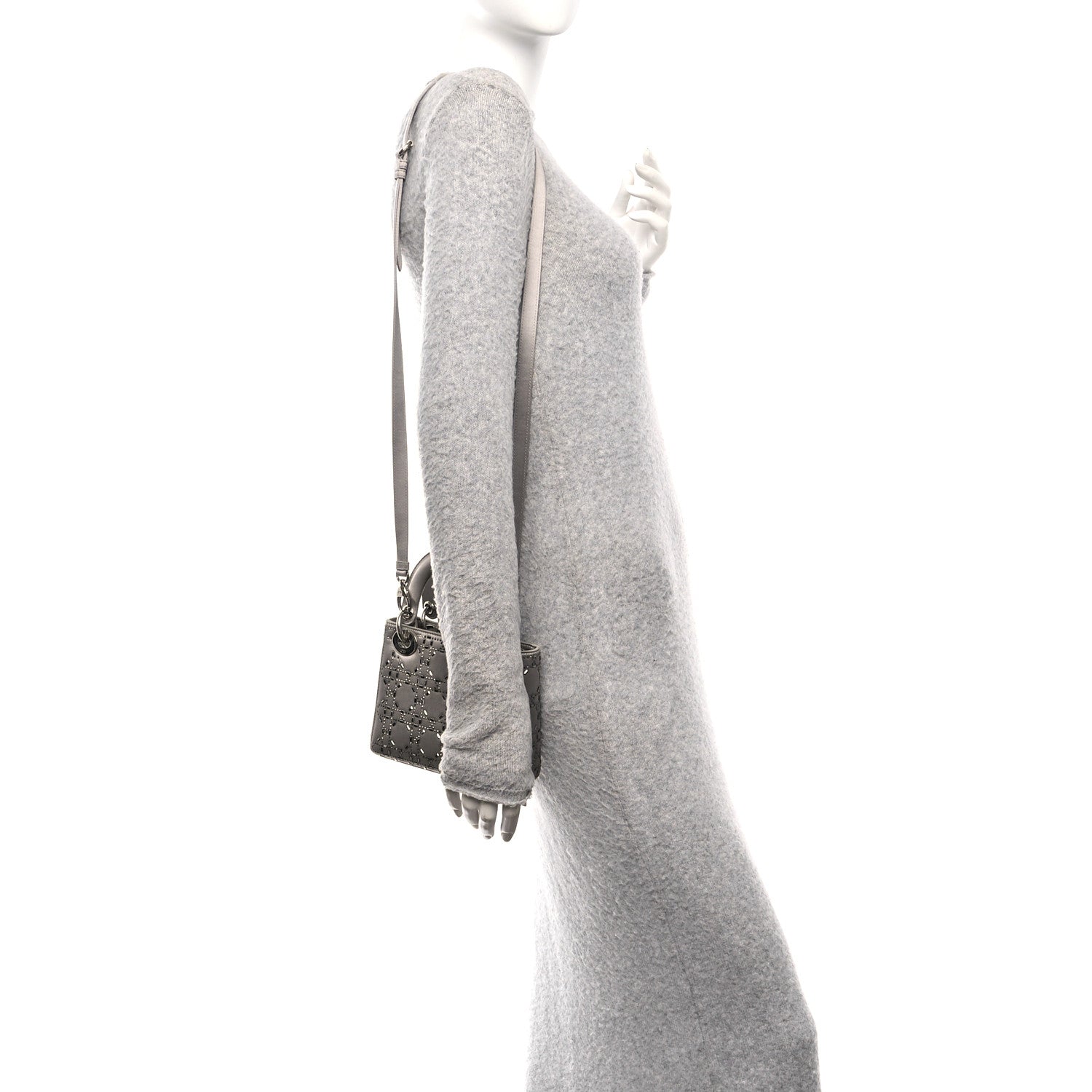 Christian Dior Satin Crystal Cannage Mini Lady Dior Gray 1830536
