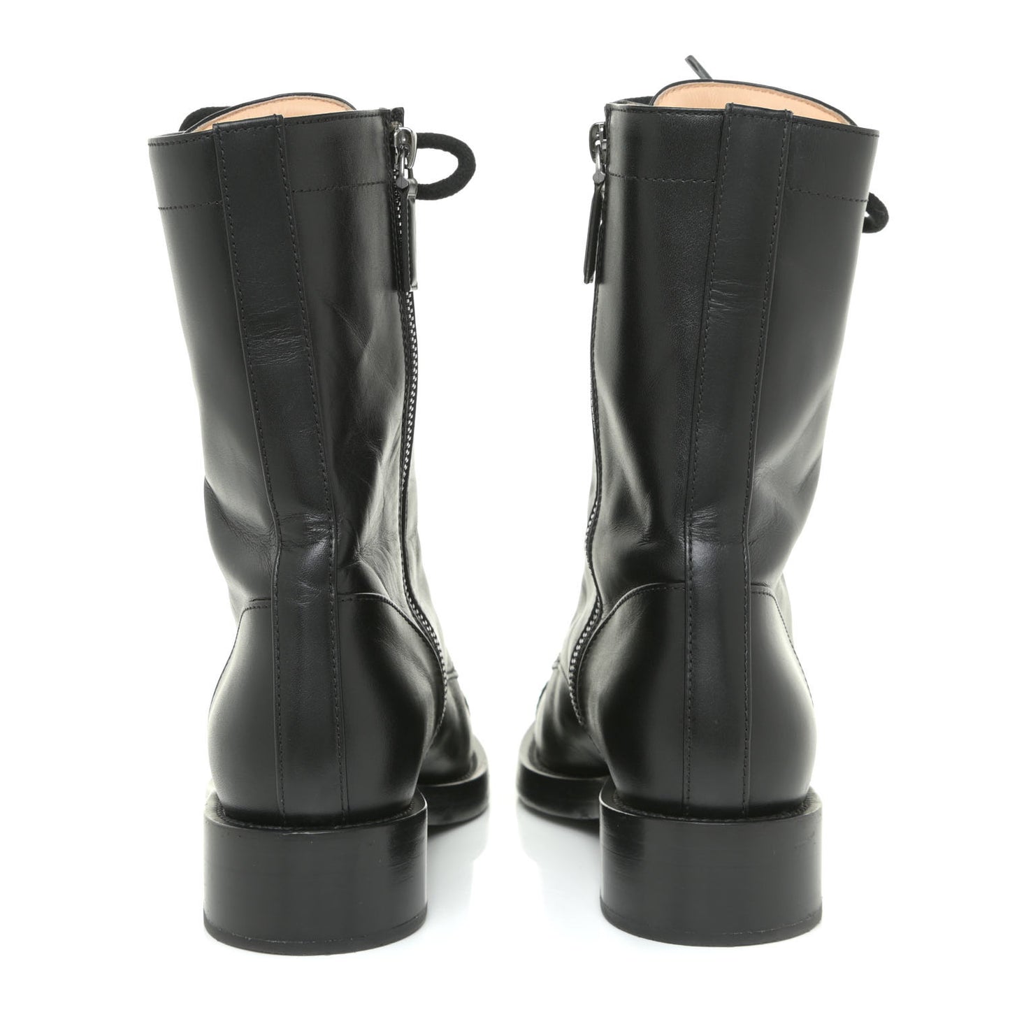 Calfskin Lace Up Combat Boots 37 Black