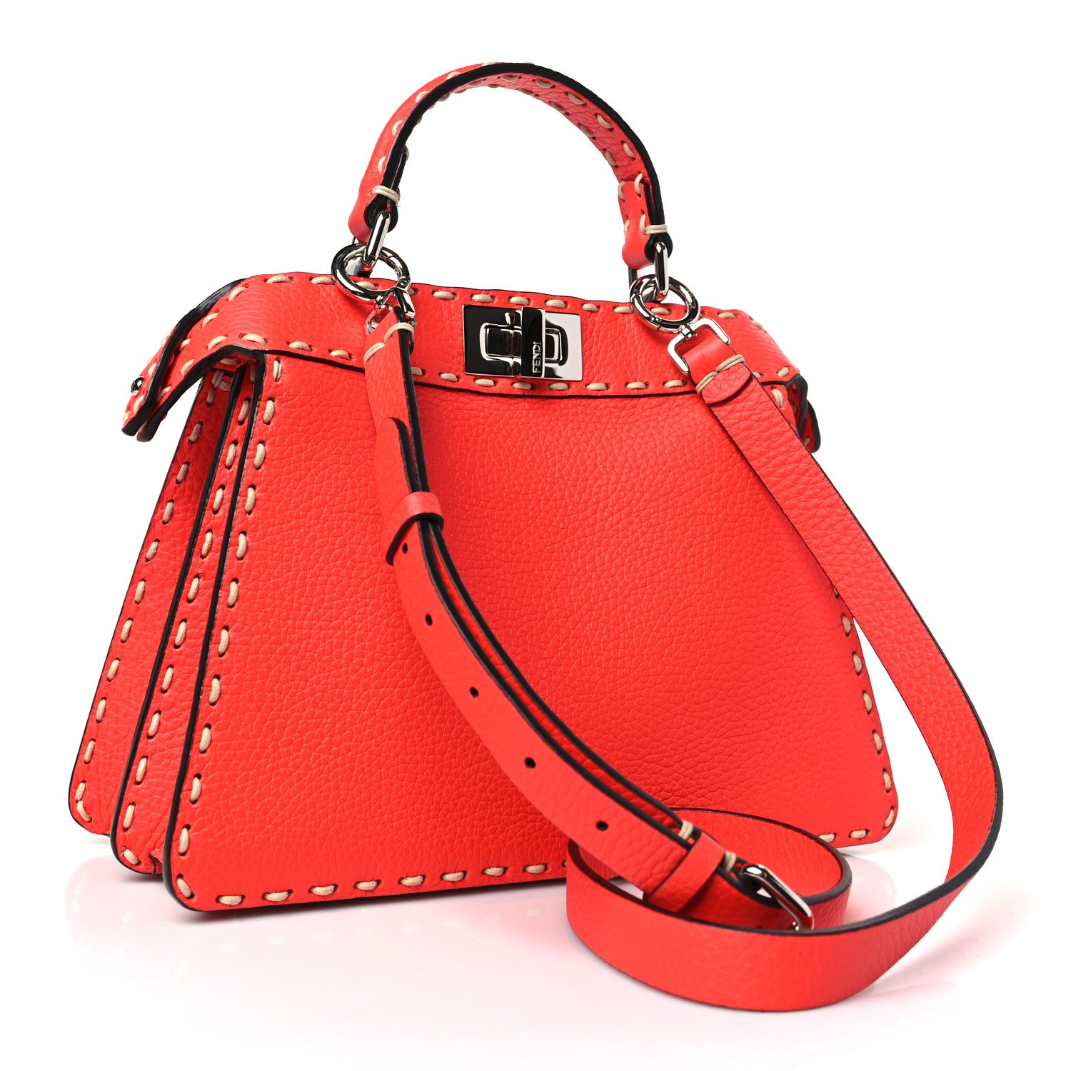 Fendi Vitello Granato Camoscio Selleria Macro Stitchings Small Peekaboo I SEE U Satchel Tullipano 3 of 9