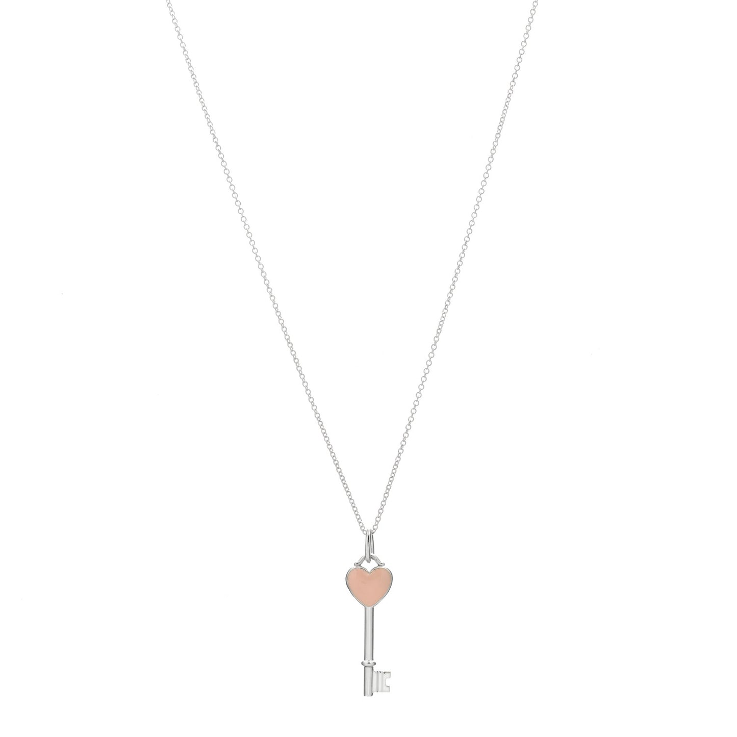 Sterling Silver Enamel Heart Key Pendant Necklace Pink