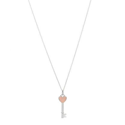 Tiffany Sterling Silver Enamel Heart Key Pendant Necklace Pink 1 of 3