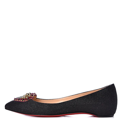 Christian Louboutin Glitter Tisse Veau Velours Heart Embellished Coramia Point Toe Flats 36 Black 1 of 9