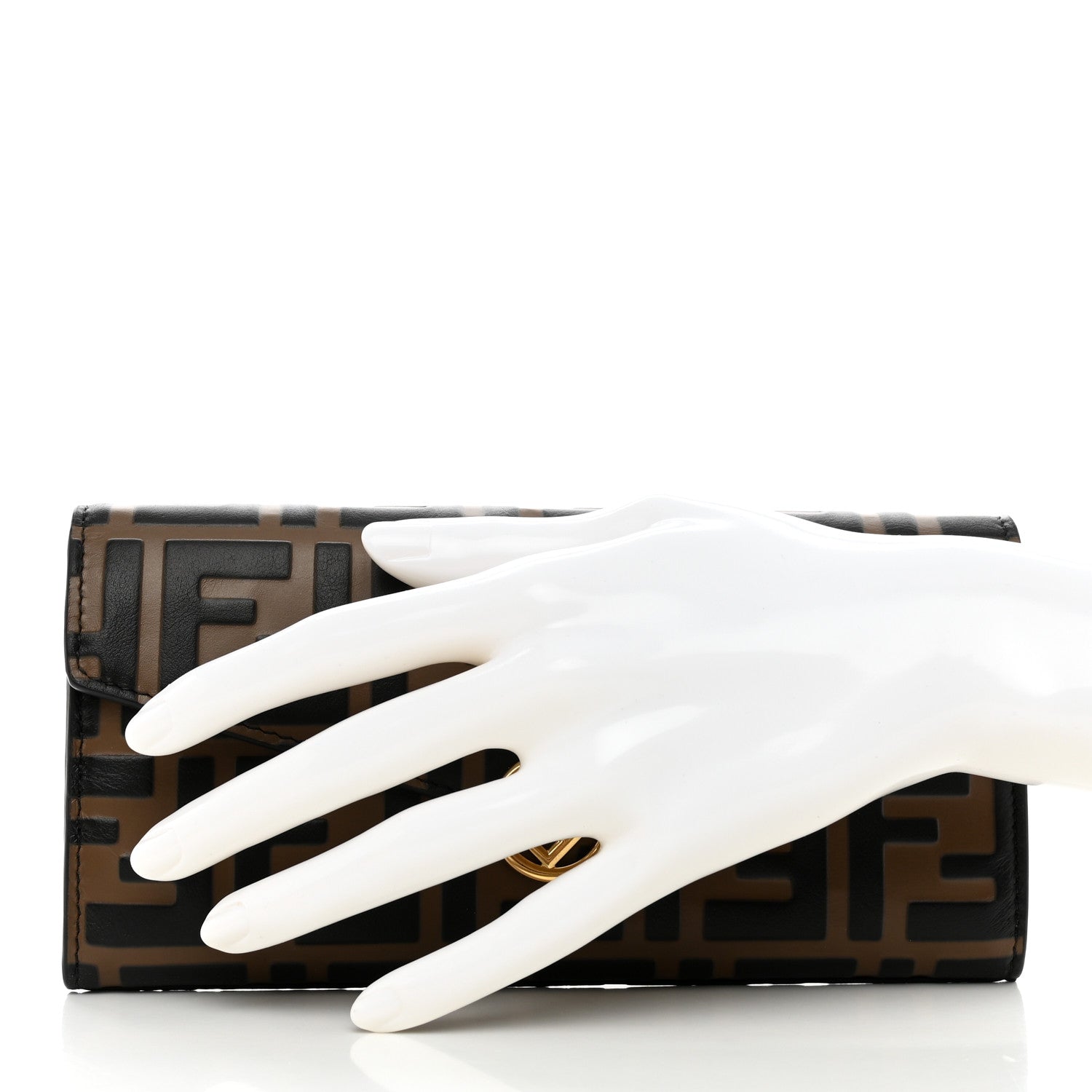 Fendi Vitello Soft F is Fendi Bi-Color FF 1974 Embossed Continental Envelope Wallet Maya Black 2 of 12