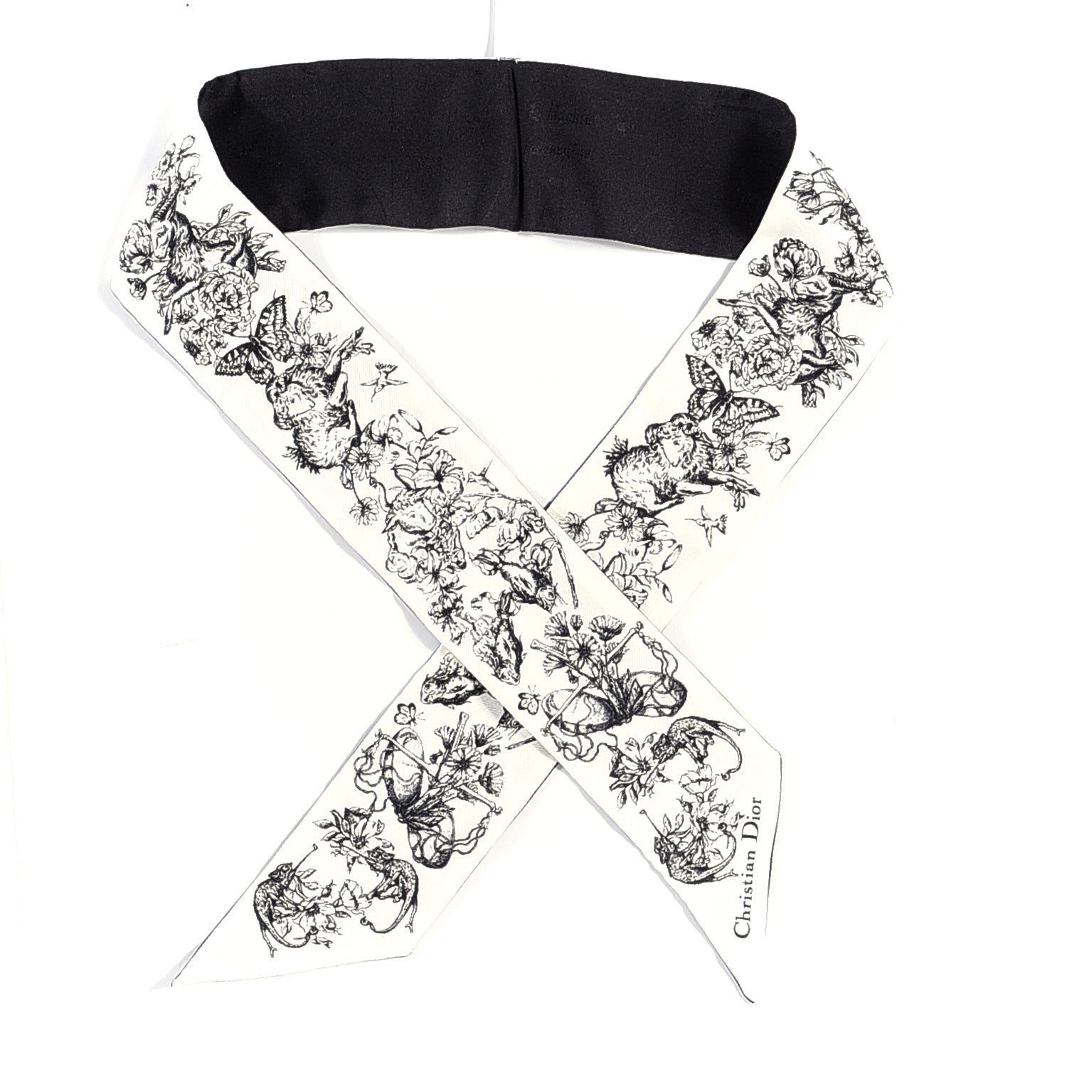 Christian Dior Silk Zodiac Mitzah Scarf White Black 1 of 5