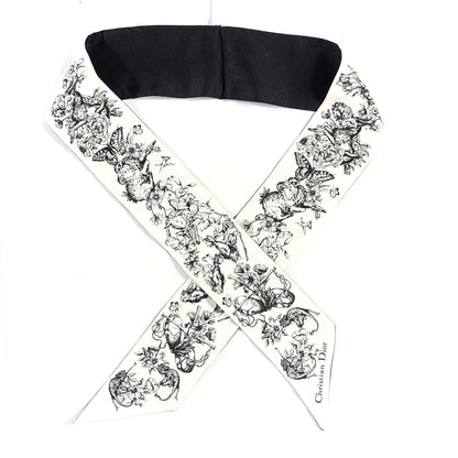 Christian Dior Silk Zodiac Mitzah Scarf White Black 1 of 5