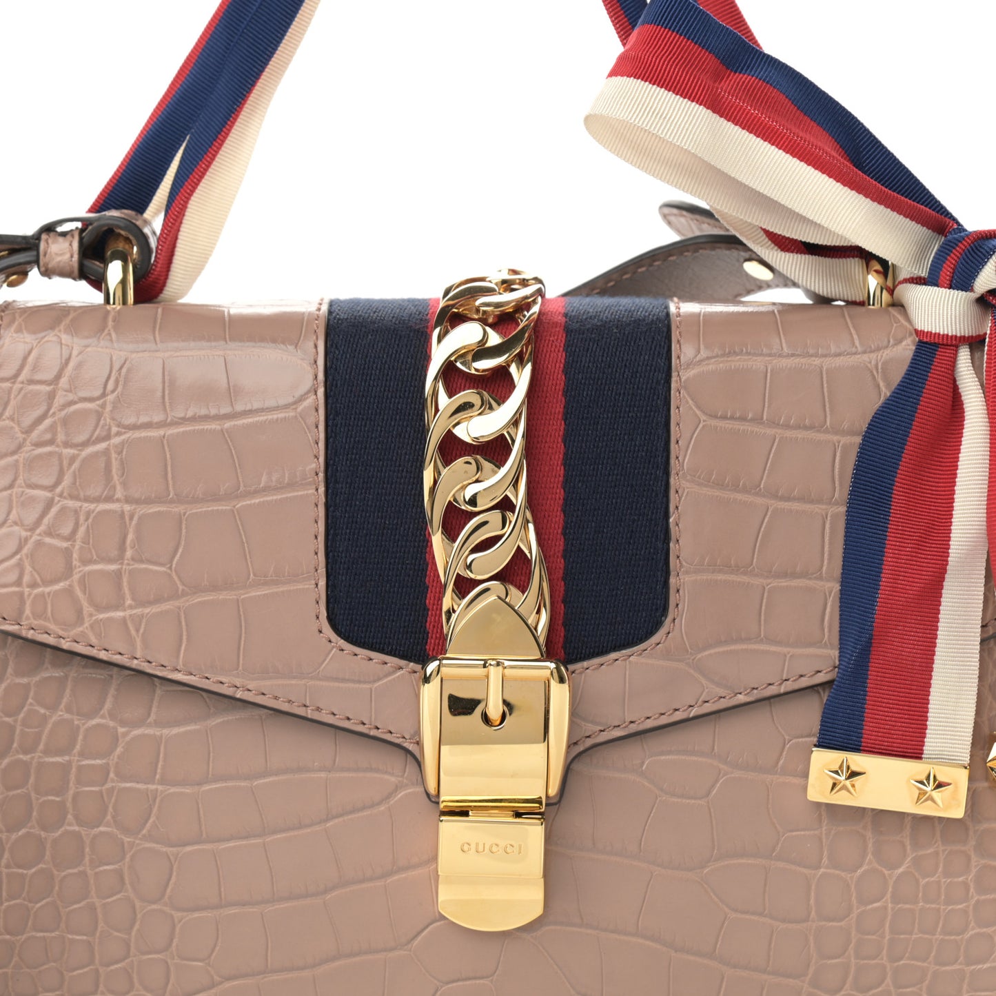 Alligator Small Sylvie Shoulder Bag Beige