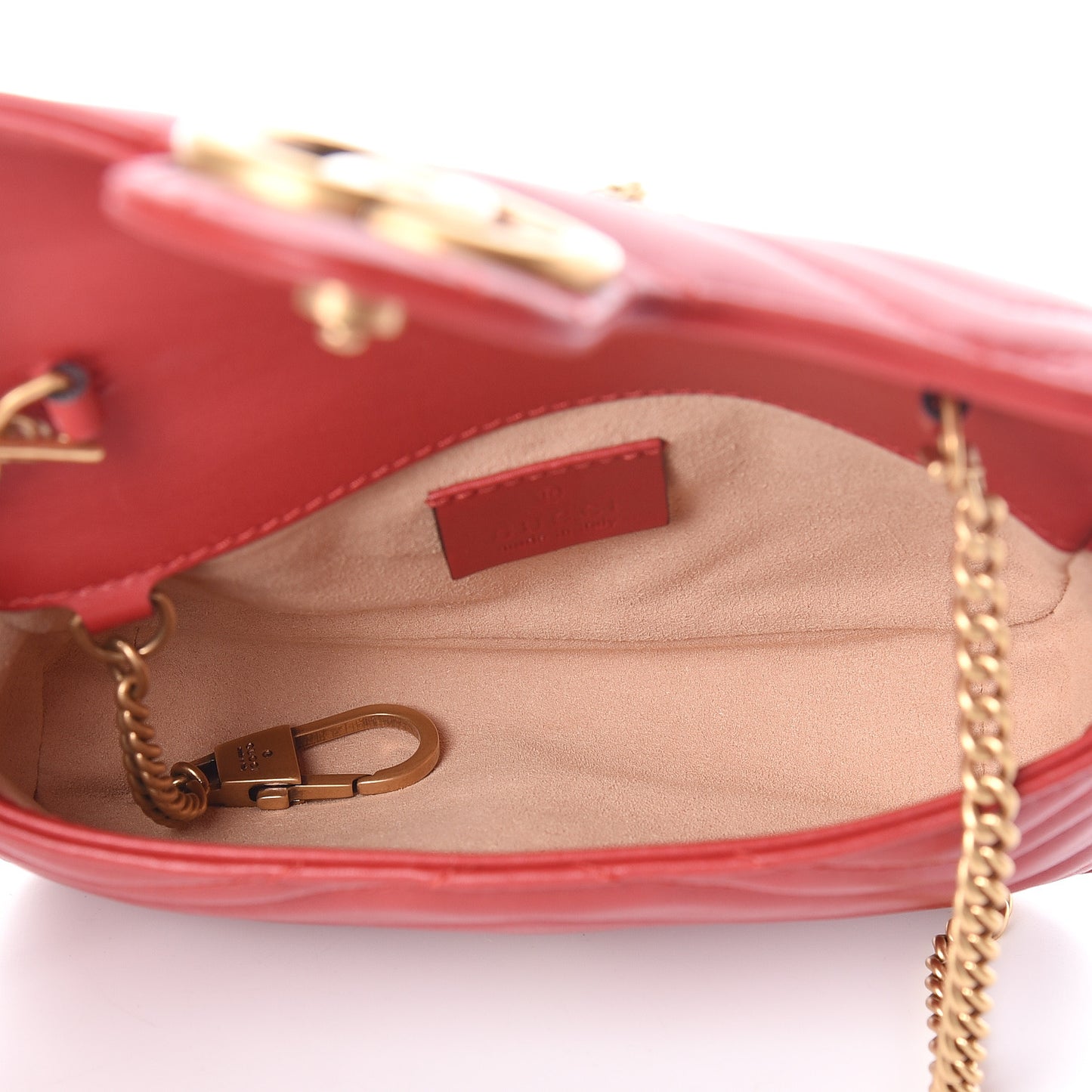 Calfskin Matelasse Super Mini GG Marmont Shoulder Bag Hibiscus Red