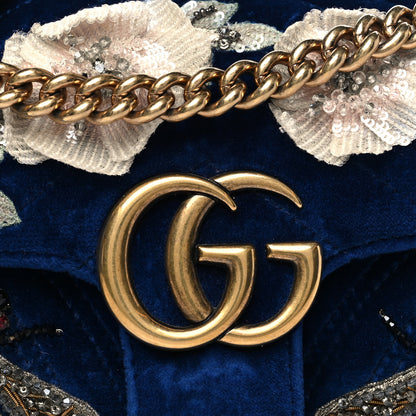 Gucci Velvet Matelasse Embroidered Mini GG Marmont Shoulder Bag Cobalt Blue 8 of 10