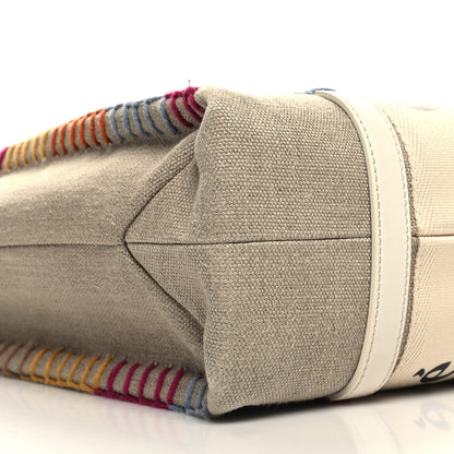 Chloe Linen Canvas Calfskin Blanket Stitched Medium Woody Ribbon Tote White Multicolor 9 of 10