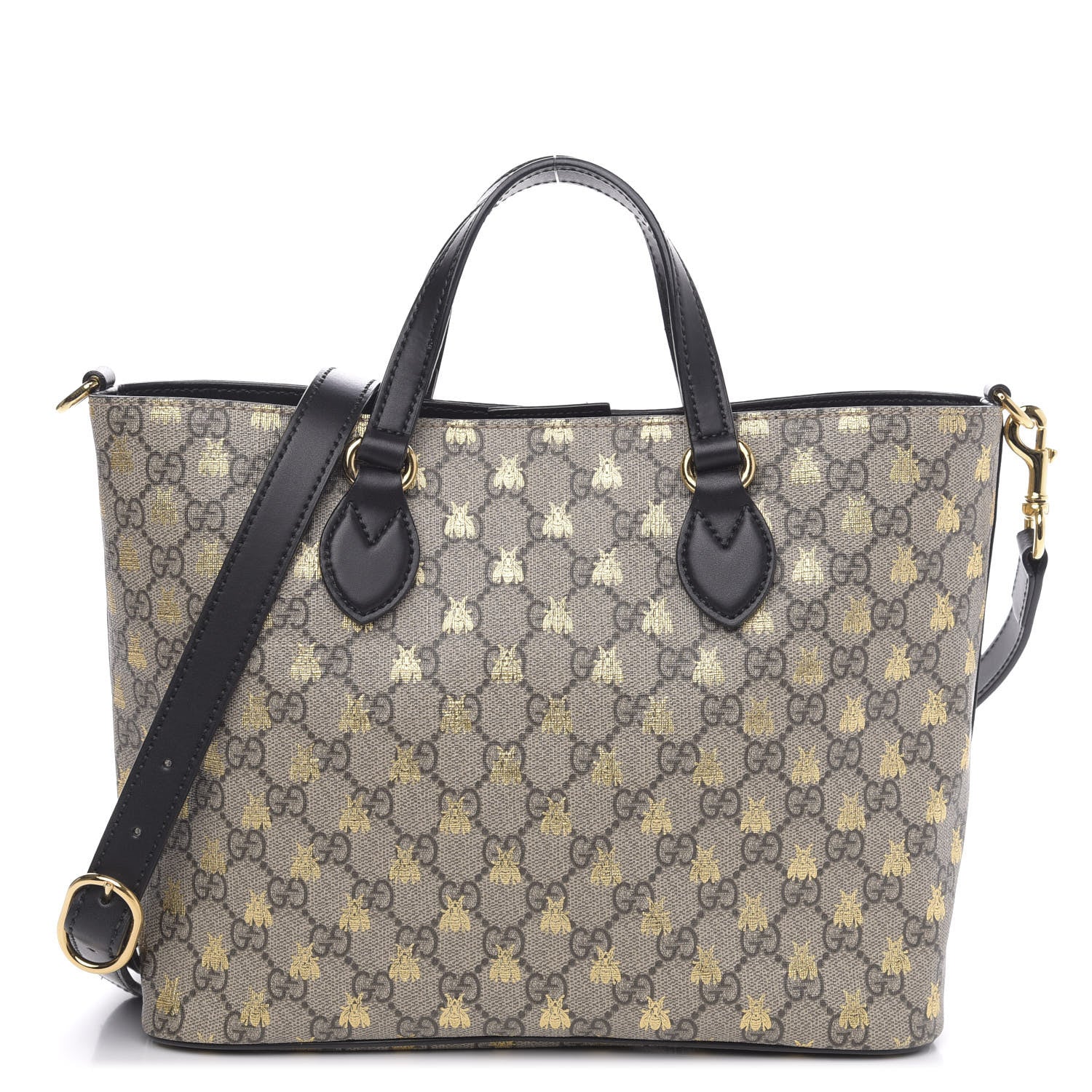 Gucci Soft GG Supreme Monogram Bees Small Crossbody Tote Beige Oro Black 1 of 10