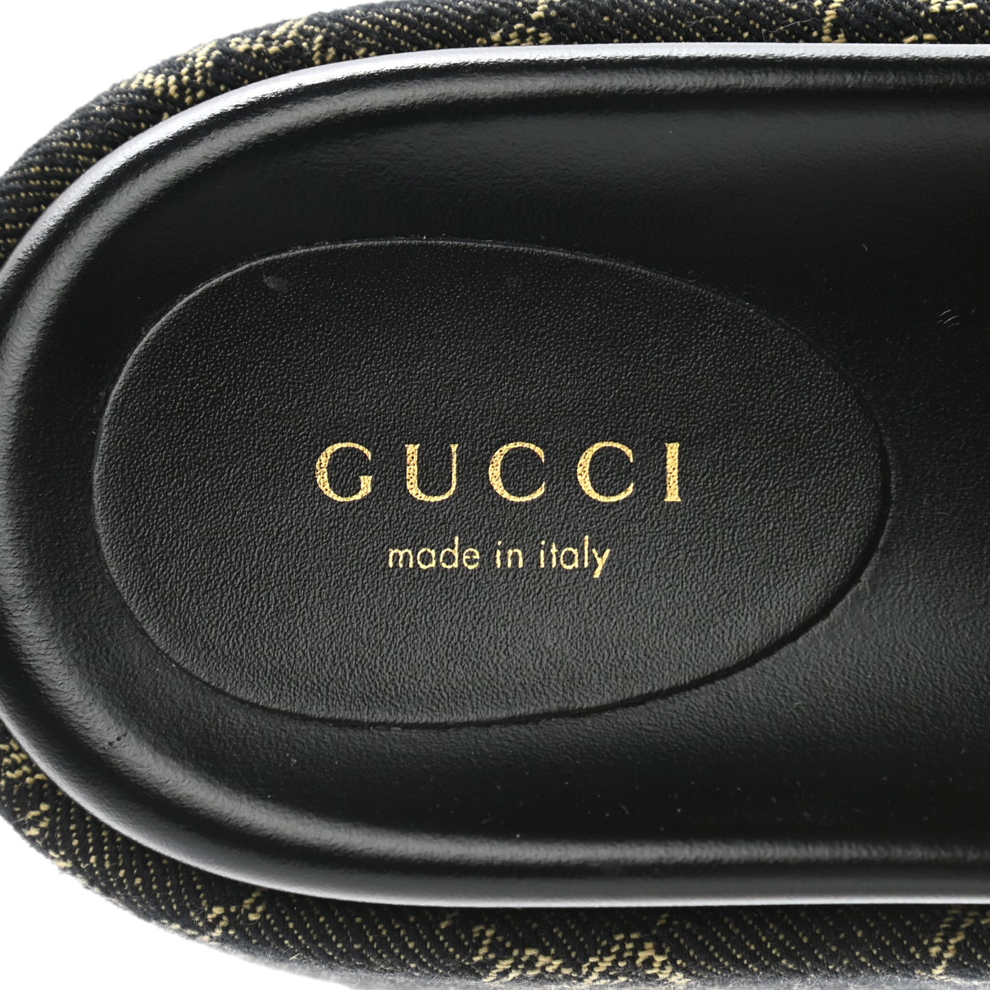 Jacquard Black Denim GG Monogram Angelina Platform 55mm Slide Sandals 38.5 Black Ivory