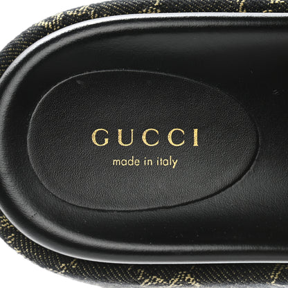 Gucci Jacquard Black Denim GG Monogram Angelina Platform 55mm Slide Sandals 38.5 Black Ivory 7 of 9