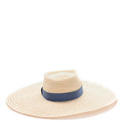 Hermes Straw Chapeau Kalliope Pierce Hat 57 Naturel Light Indigo 1 of 10